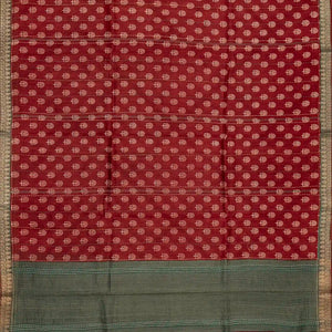 Crimson Handloom Tussar Silk Saree Printed With Floral Motifs