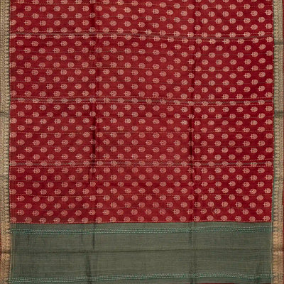 Crimson Handloom Tussar Silk Saree Printed With Floral Motifs