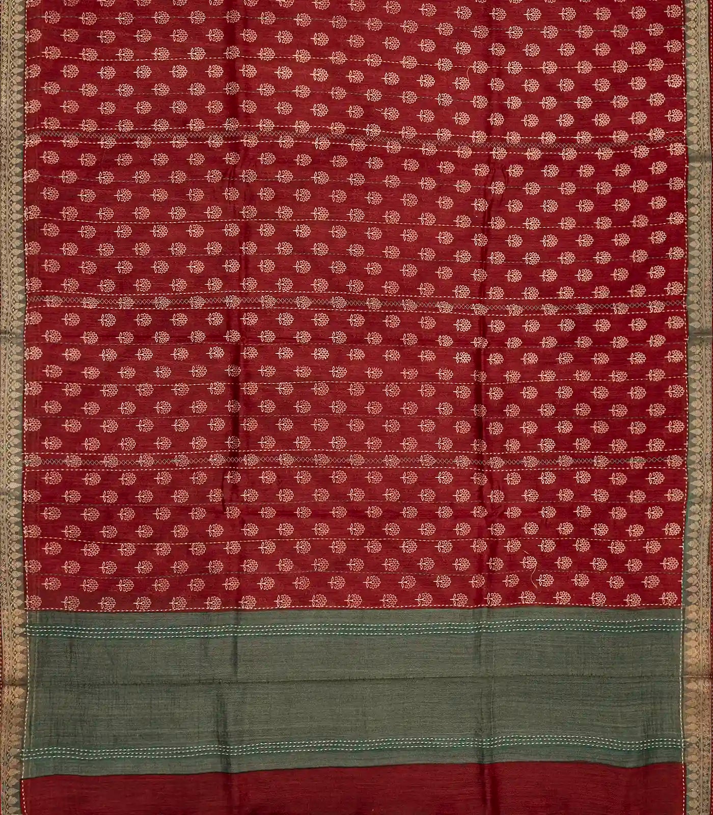 Crimson Handloom Tussar Silk Saree Printed With Floral Motifs