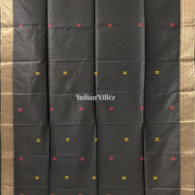 Black with Grey Handwoven Soft Silk Saree