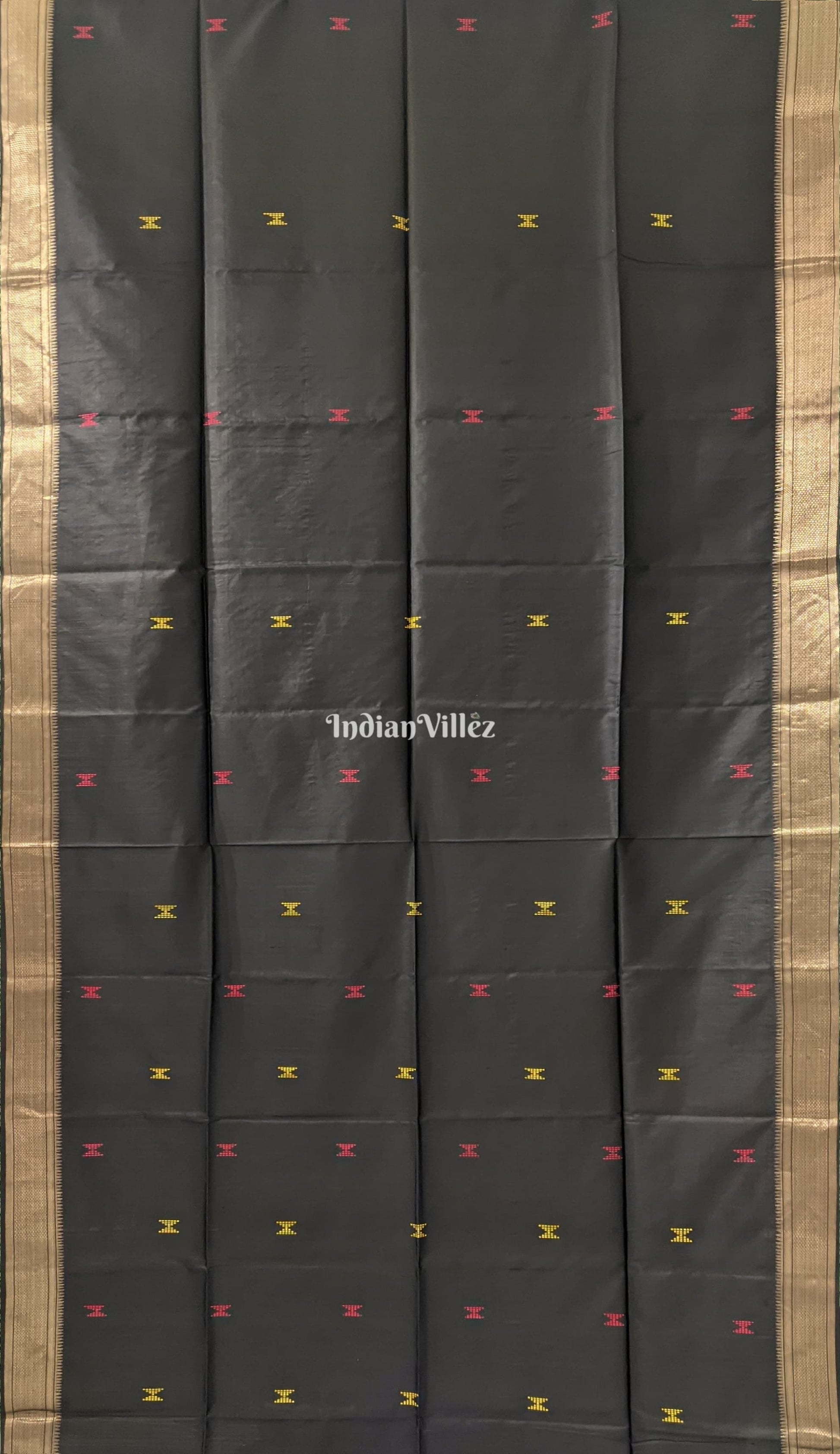 Black with Grey Handwoven Soft Silk Saree