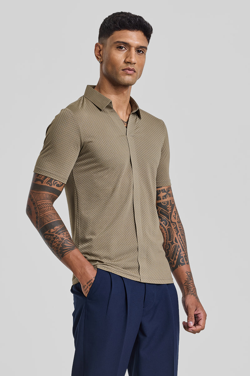 Beige Textured Polo T-Shirt