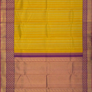 Mustard Handloom Kanchipuram Korvai Silk Saree With Stripes