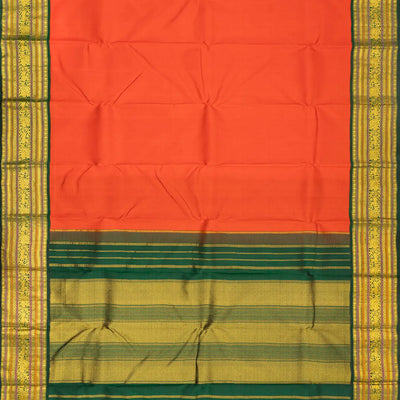 Orange Handloom Kanchipuram Korvai Silk Saree With Green Border
