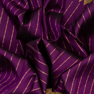 Purple Handloom Kanchipuram Korvai Silk Saree With Stripes