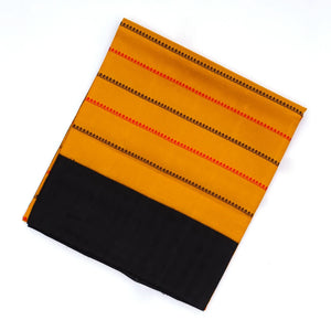 Mustard Handloom Soft Silk Saree With Beldari Stripes & Ganga Jamuna Border