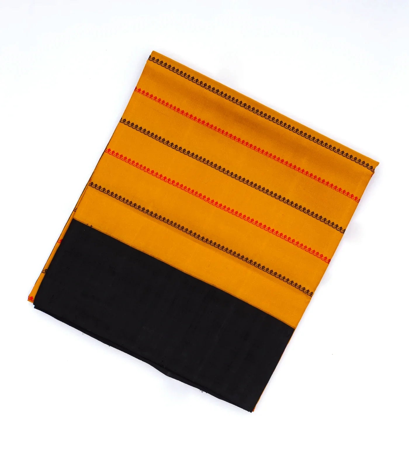 Mustard Handloom Soft Silk Saree With Beldari Stripes & Ganga Jamuna Border
