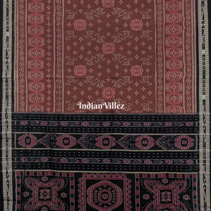 Rust Flower Design Sambalpuri Ikat Cotton Saree