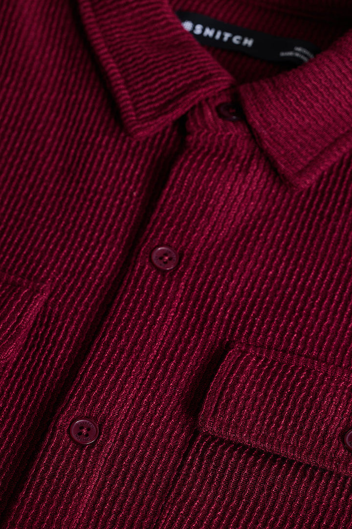 Maroon Textured Double Pocket Shirt