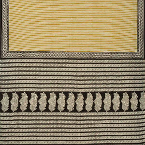 Cream Woven Jaipur Cotton Saree Printed With Gold Stripes