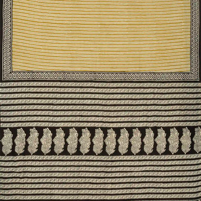 Cream Woven Jaipur Cotton Saree Printed With Gold Stripes