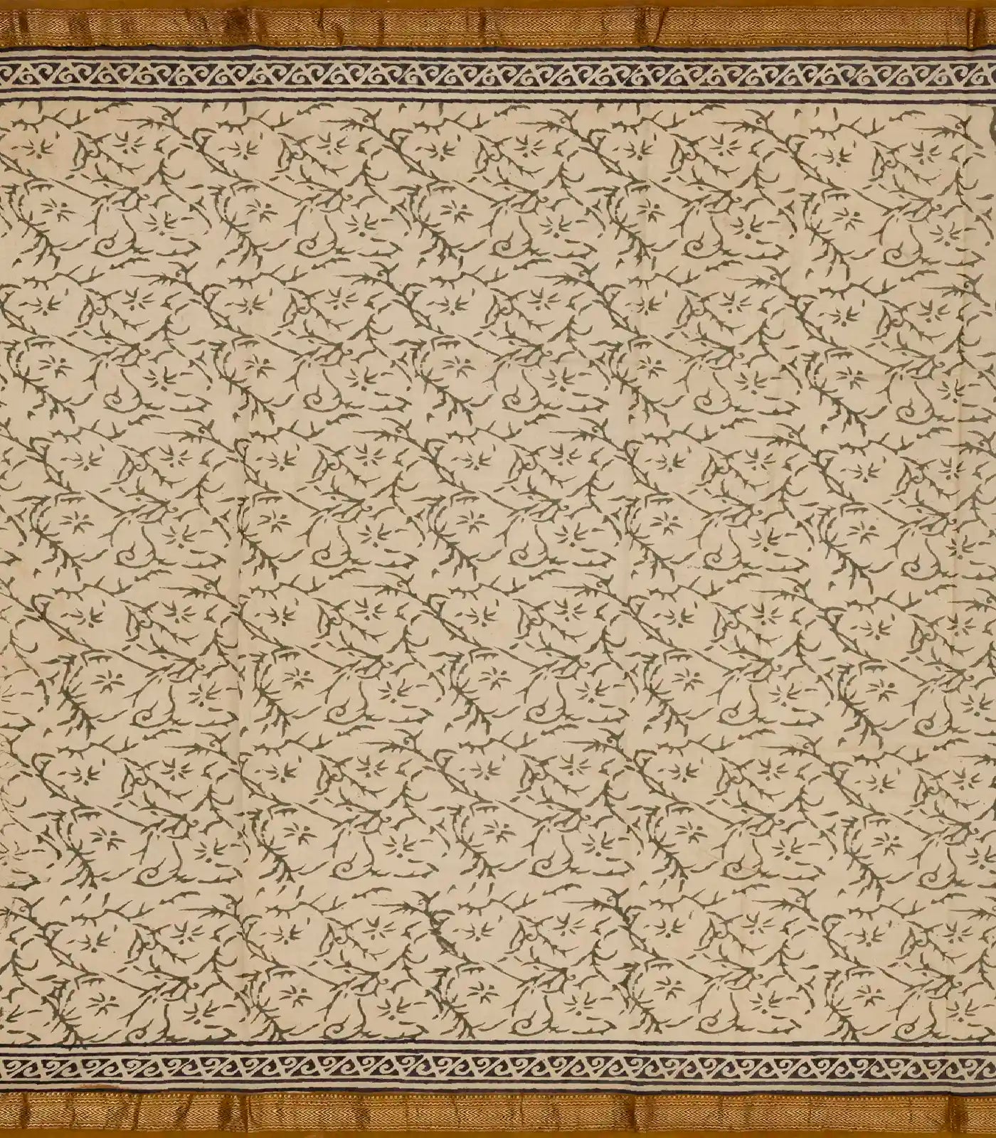 Sage Green Handloom Chanderi Cotton Saree With Printed Floral Motifs