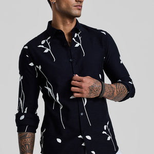 Black Floral Embroidered Shirt