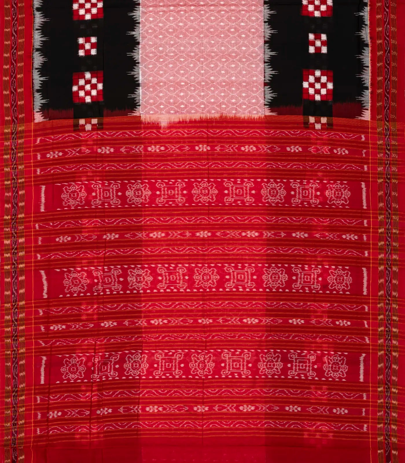 Black Orissa Cotton Saree With Tie & Dye And Square Motifs