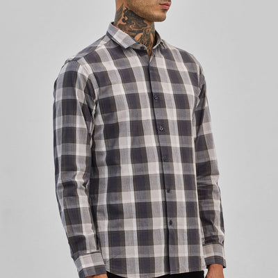 Charcoal Grey Checks Slim Fit Shirt
