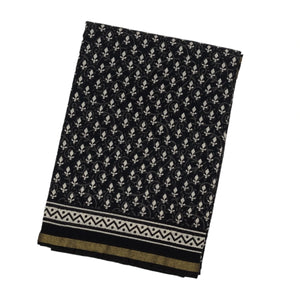Black Woven Jaipur Cotton Saree With Printed Floral Bud Motifs