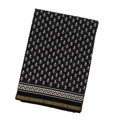 Black Woven Jaipur Cotton Saree With Printed Floral Bud Motifs