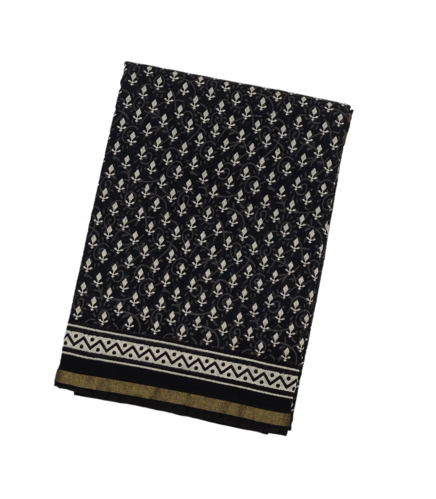 Black Woven Jaipur Cotton Saree With Printed Floral Bud Motifs