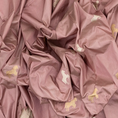 Dusty Pink Handloom Banarasi Silk Saree With Horse Buttas