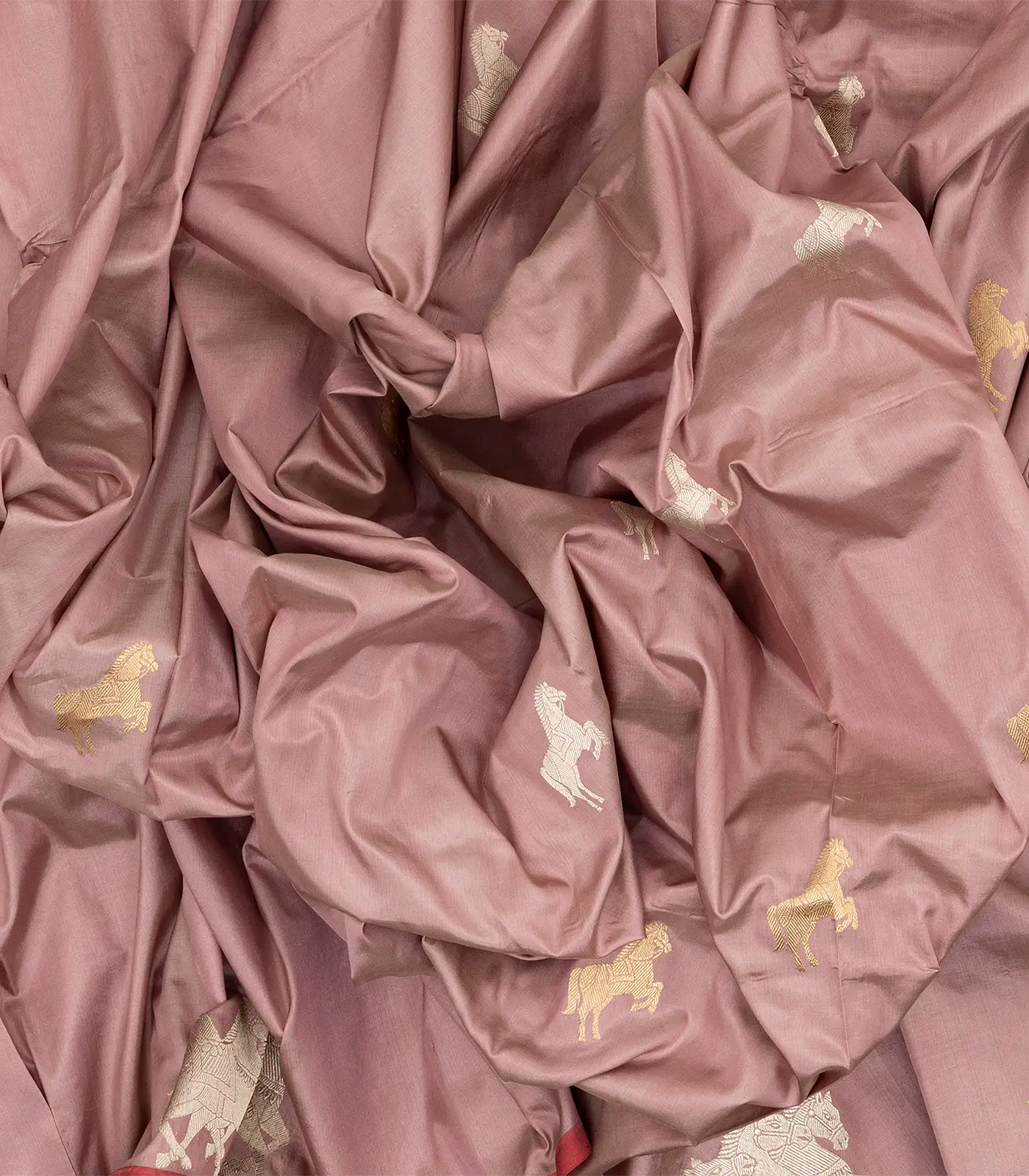 Dusty Pink Handloom Banarasi Silk Saree With Horse Buttas