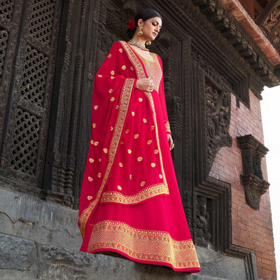Deep Pink Embroidered Georgette Party Wear Gown