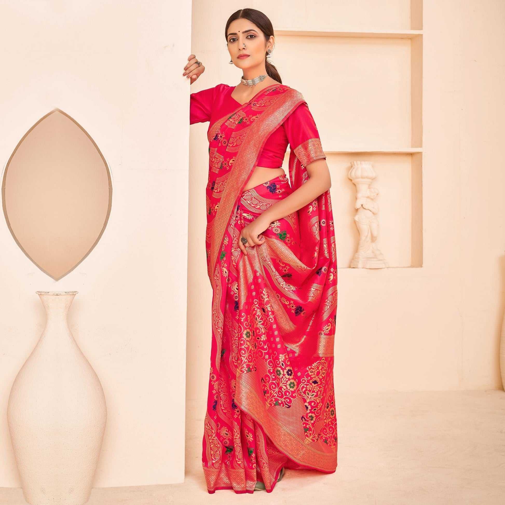 Deep Pink Festive Wear Banarasi with Patola Woven Banarasi Silk saree