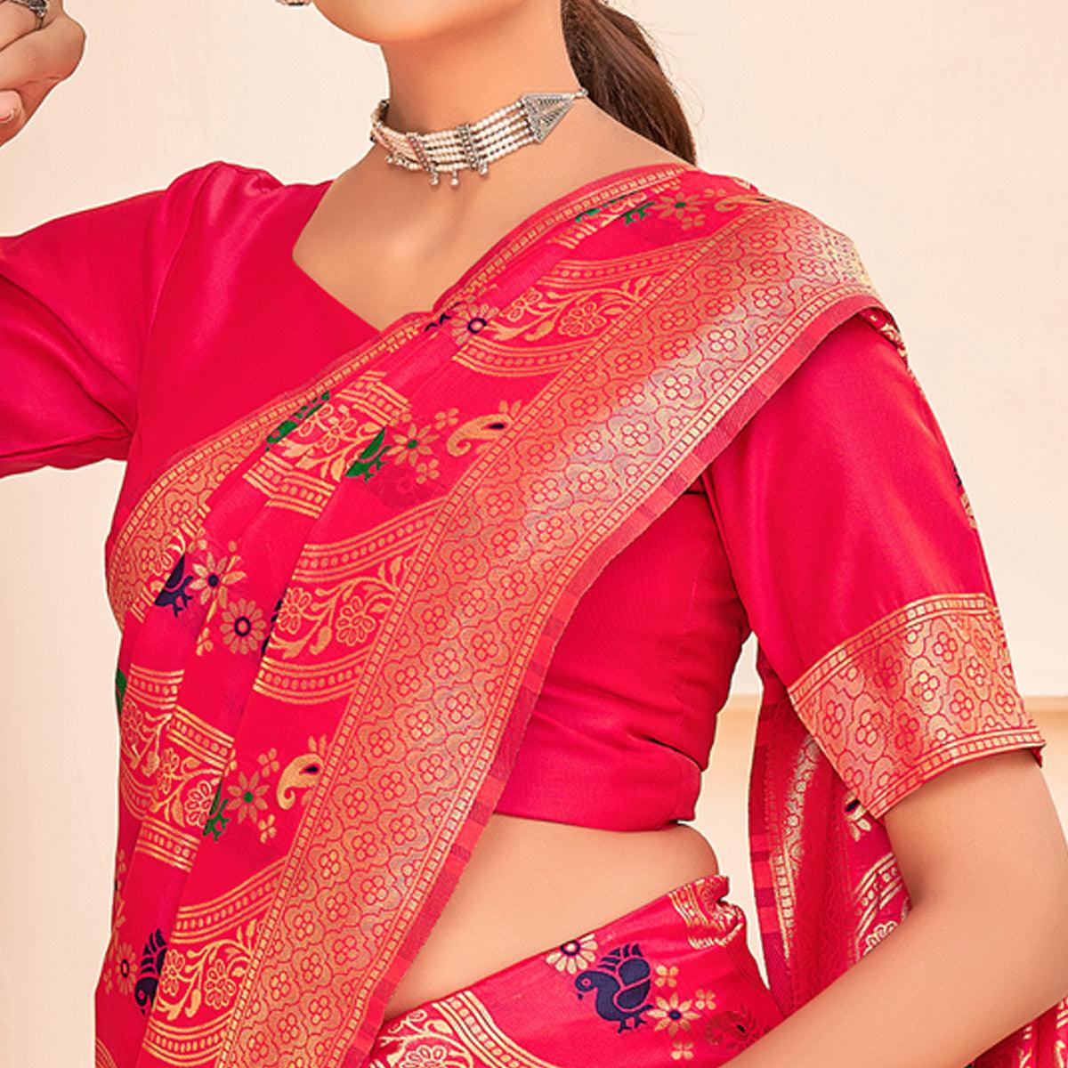 Deep Pink Festive Wear Banarasi with Patola Woven Banarasi Silk saree