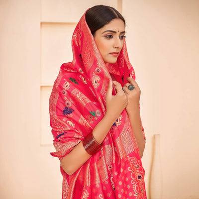 Deep Pink Festive Wear Banarasi with Patola Woven Banarasi Silk saree