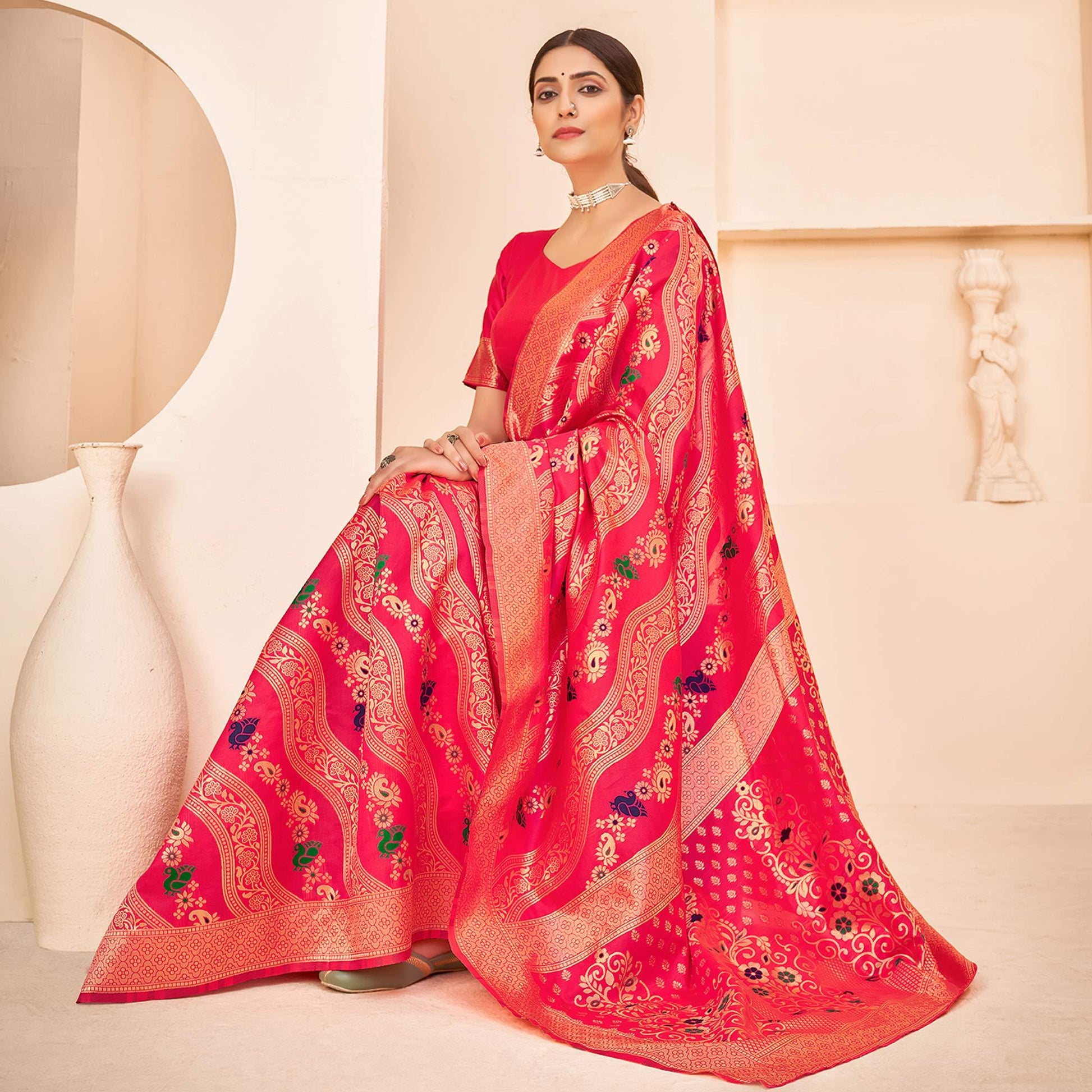 Deep Pink Festive Wear Banarasi with Patola Woven Banarasi Silk saree