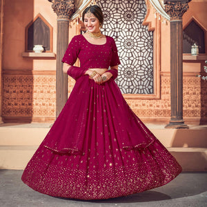 Deep Pink Festive Wear Thread with Sequins Embroidered Georgette Lehenga Choli