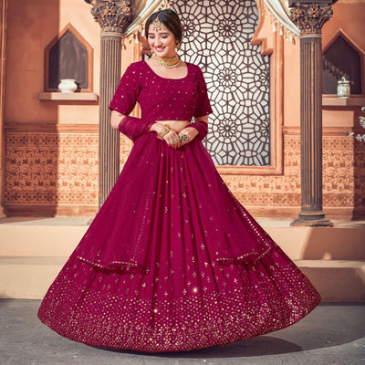 Deep Pink Festive Wear Thread with Sequins Embroidered Georgette Lehenga Choli