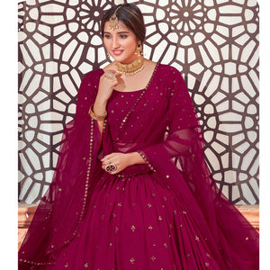 Deep Pink Festive Wear Thread with Sequins Embroidered Georgette Lehenga Choli