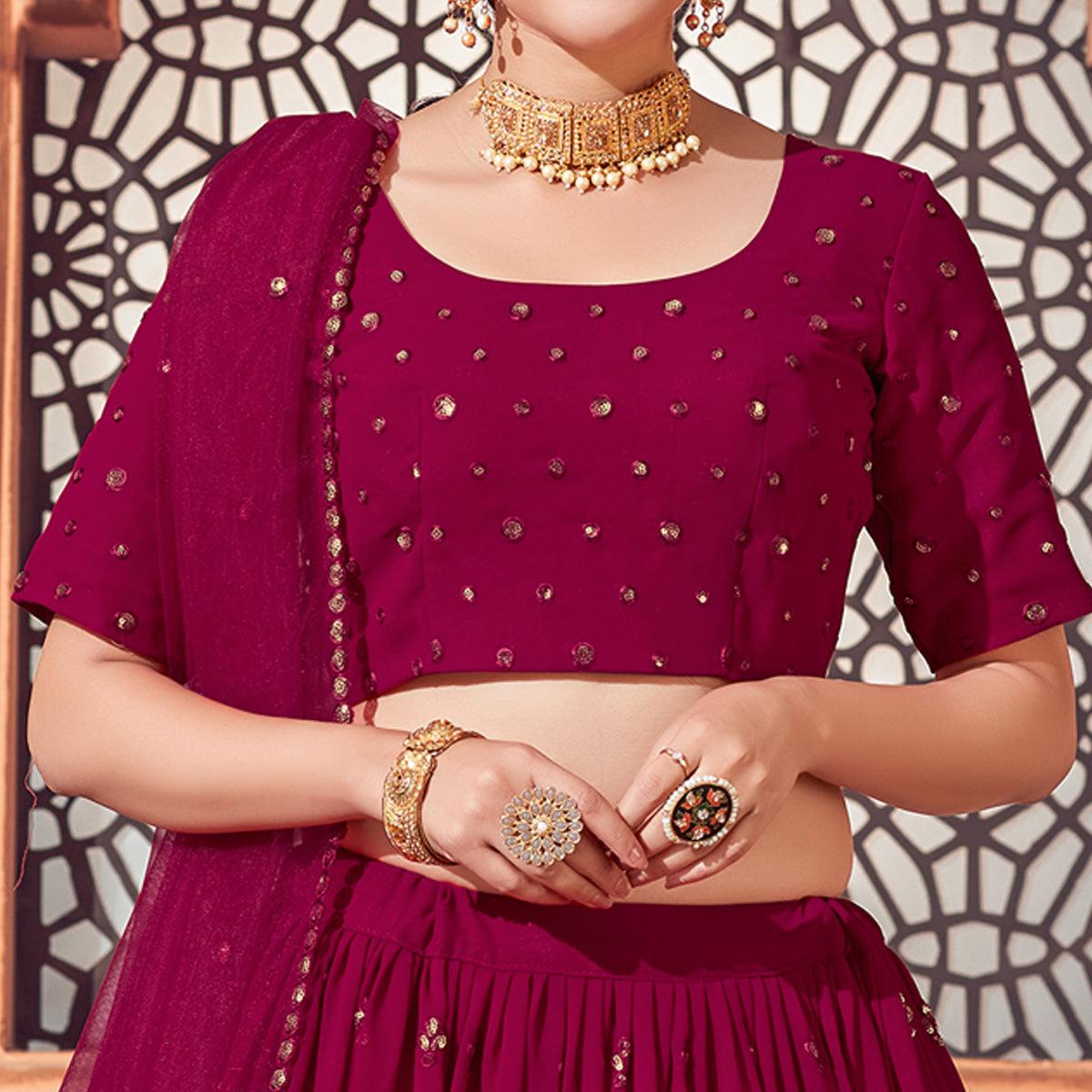 Deep Pink Festive Wear Thread with Sequins Embroidered Georgette Lehenga Choli