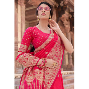 Deep Pink Festive Wear Woven Banarasi Silk Saree