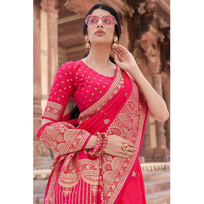 Deep Pink Festive Wear Woven Banarasi Silk Saree