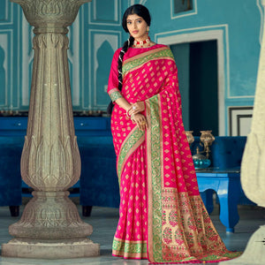 Deep Pink Festive Wear Woven Banarasi Silk Saree