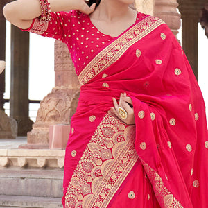 Deep Pink Festive Wear Woven Banarasi Silk Saree