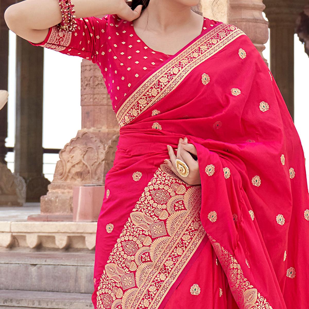 Deep Pink Festive Wear Woven Banarasi Silk Saree