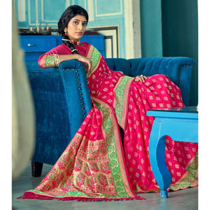 Deep Pink Festive Wear Woven Banarasi Silk Saree