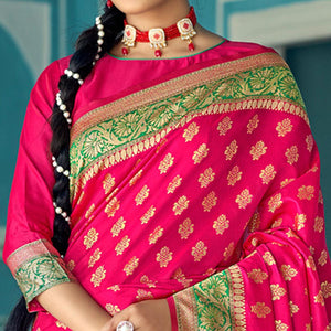 Deep Pink Festive Wear Woven Banarasi Silk Saree