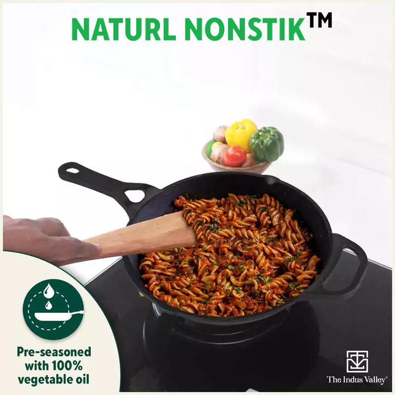 CASTrong Cast Iron Fry Pan/Skillet + Free ₹110 Spatula, Pre-seasoned, Nonstick, 100% Pure, Toxin-free, Induction, 25.4cm, 1.7L, 2.3kg