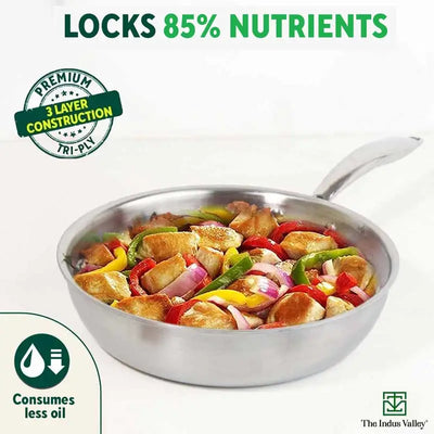 TurboCuk Tri-ply Stainless Steel Deep Fry Pan, Premium Quality, 3 Layer Thick Body, 100% Toxin-free, Non-stick, Induction & Gas, 22.1cm, 1.6L