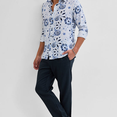 White Textured Floral Shirt