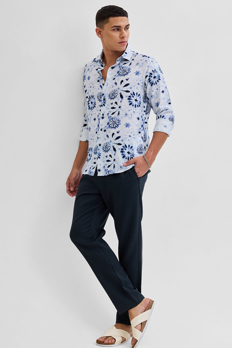 White Textured Floral Shirt