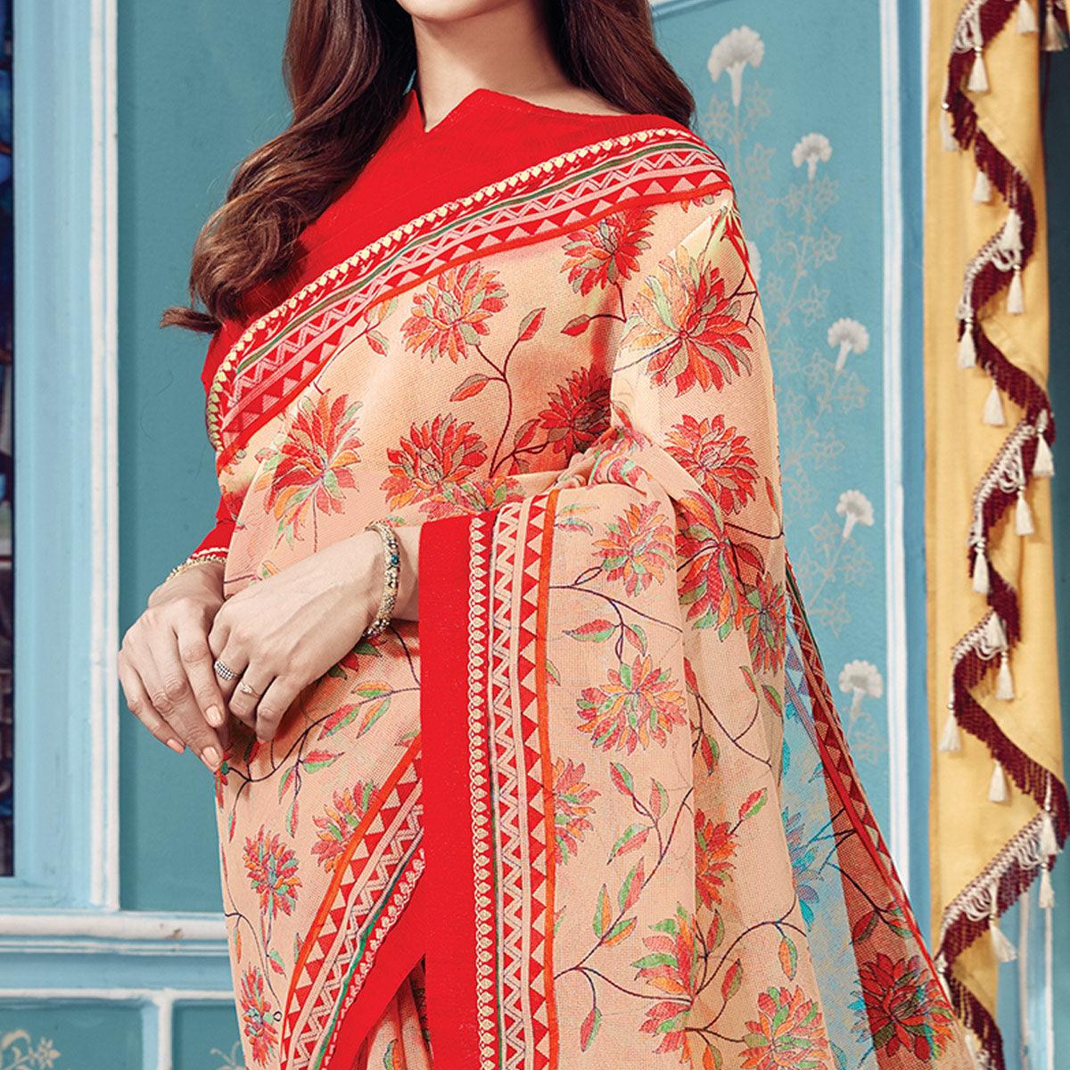Delightful Beige Colored Partywear Printed Silk Saree