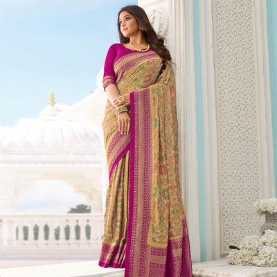 Delightful Beige - Pink Colored Festive Wear Woven Pure Handloom Silk Saree