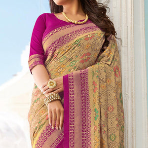 Delightful Beige - Pink Colored Festive Wear Woven Pure Handloom Silk Saree