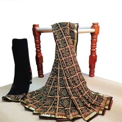 Delightful Black Colored Casual Wear Bandhani Printed Georgette Saree