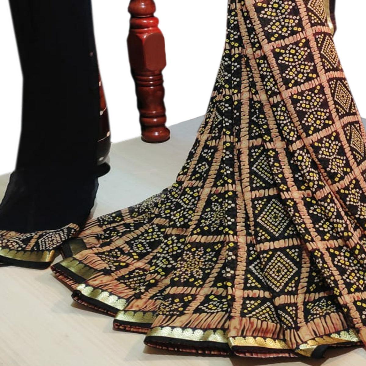 Delightful Black Colored Casual Wear Bandhani Printed Georgette Saree