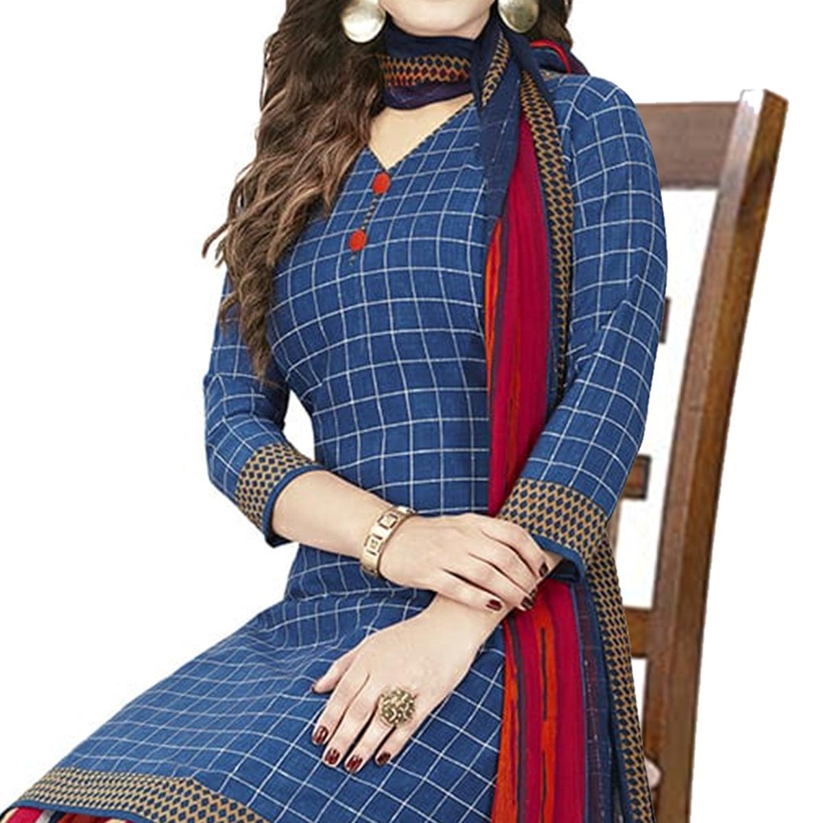 Delightful Blue Colored Casual Wear Printed Crepe Patiala Dress Material